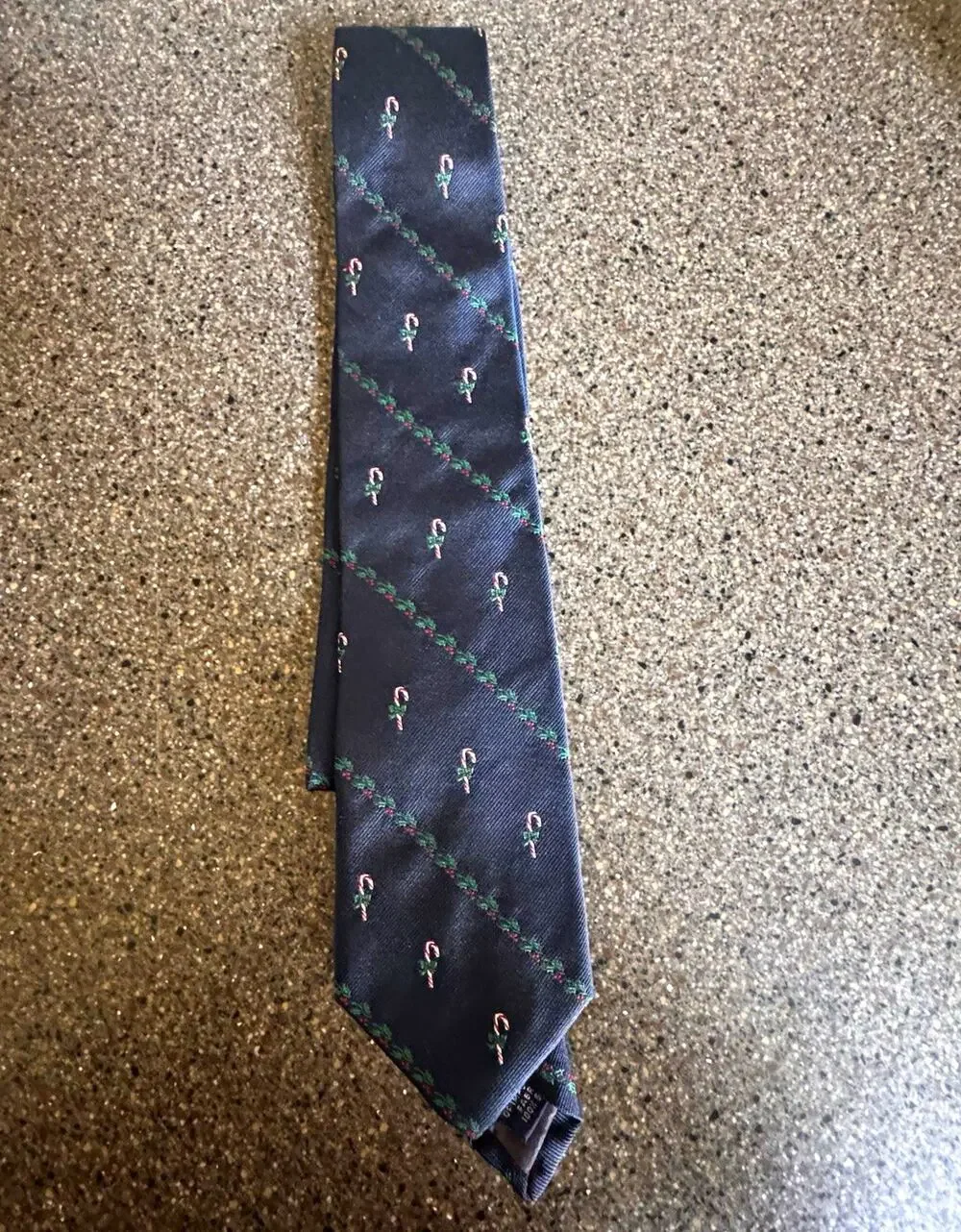 Vintage Lands' End Men's 100% Silk Christmas Candy Cane Tie Navy Hand Sewn